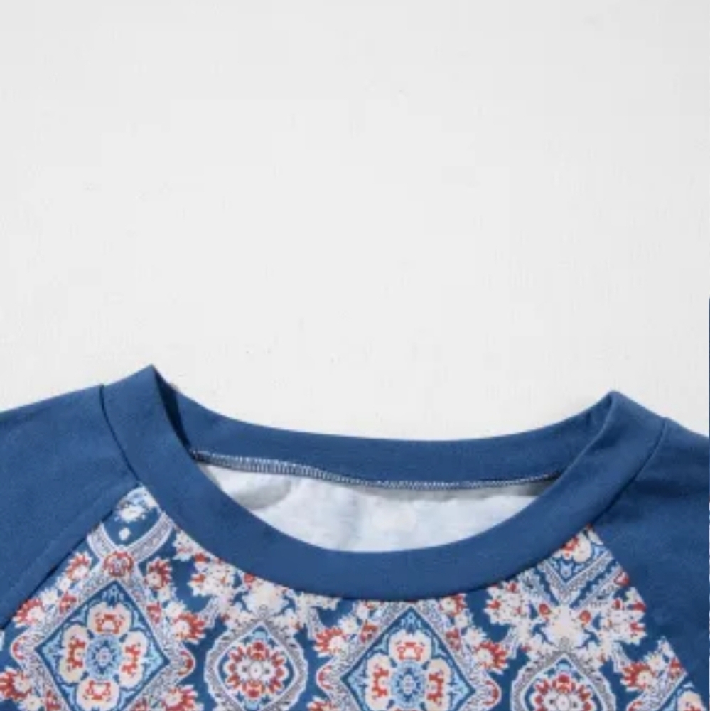 New Blue Patterned Lace Detail Women's Top - Picture 9 of 15